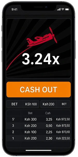 Aviator game running on mobile phone showing touch-friendly interface with large cash out button, multiplier display, and betting controls optimized for Kenyan mobile users
